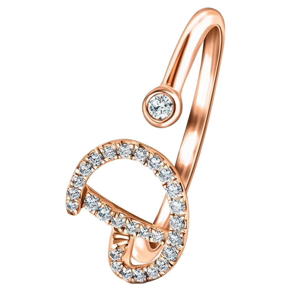 En vente :  Bague Alphabet Initial, D, lettre personnelle en or rose 9 carats et diamant 0,13 carat