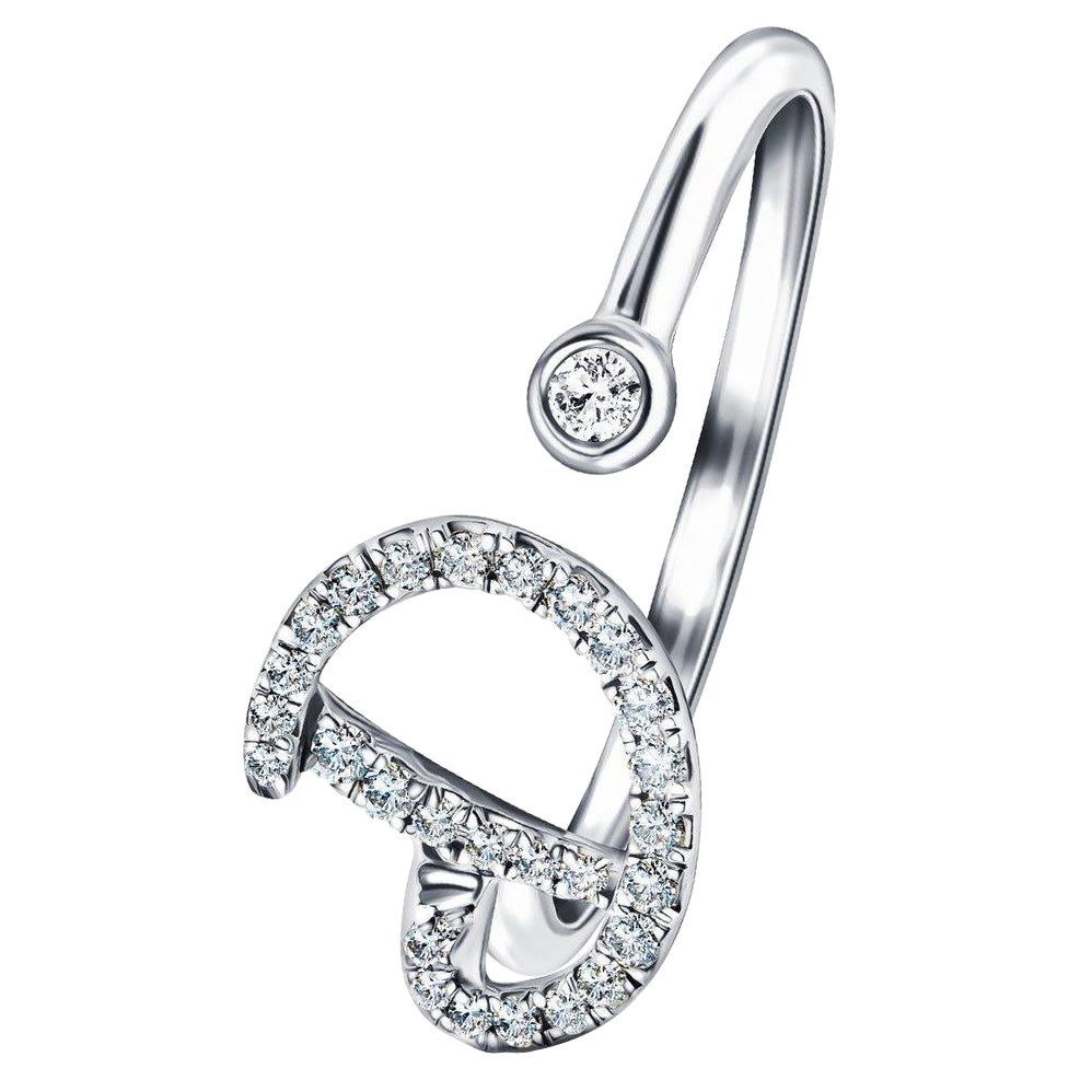 En vente :  Alphabet Initial-D-Letter Bague personnelle en or blanc 9 carats avec diamant 0,13 carat