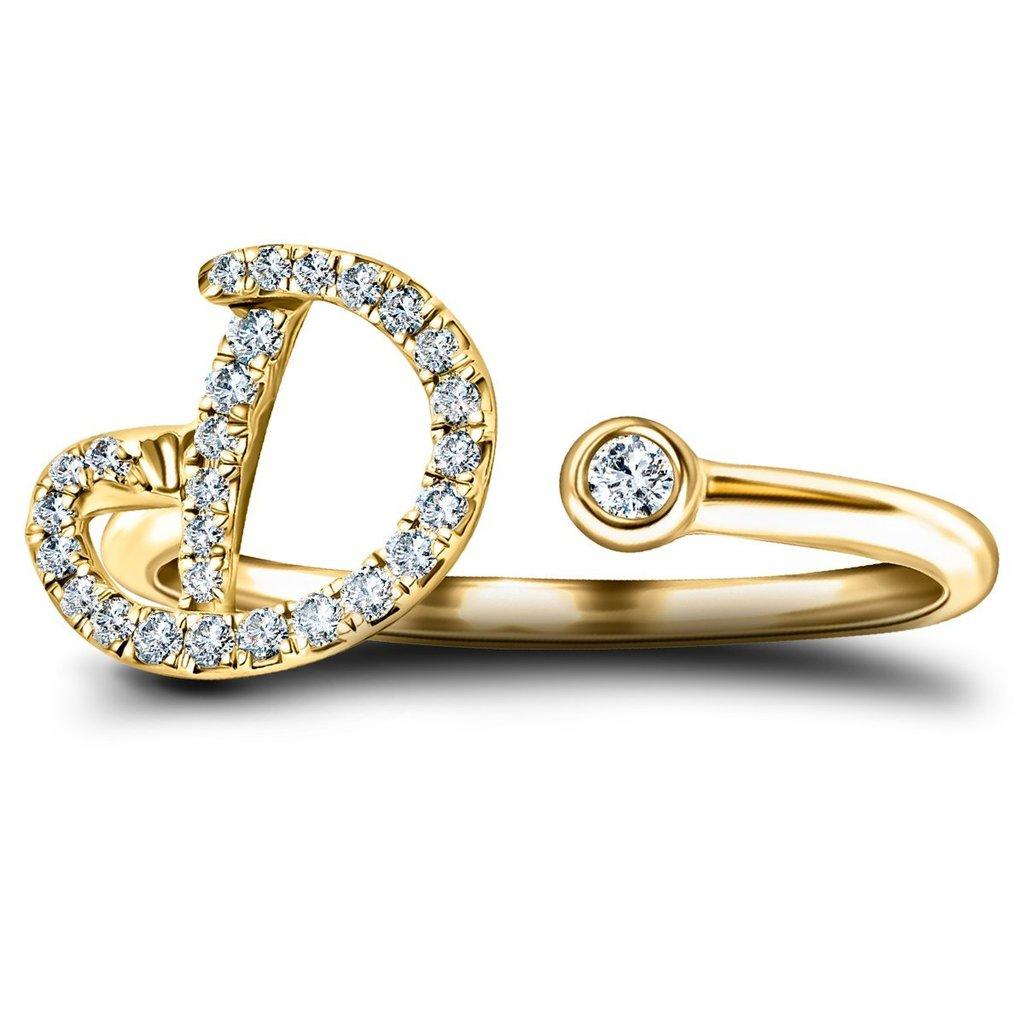 En vente :  Bague en or jaune 9 carats avec diamants 0,13 carat, initiale Alphabet, D, lettre personnelle 2
