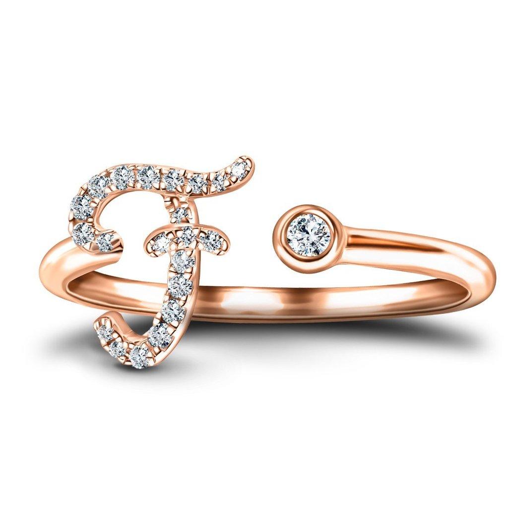 En venta: Inicial del alfabeto, F, Letra Personal Anillo de diamantes de 0,10 quilates y oro rosa de 9 quilates  2