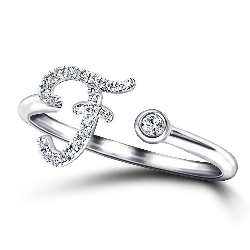 For Sale:  Alphabet Initial-F-Letter Personal Diamond 0.10 Carat 9Kt White Gold Ring 3