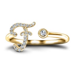 Alphabet Initial, F, Letter Personal Diamond 0.10 Carat 9Kt Yellow Gold Ring