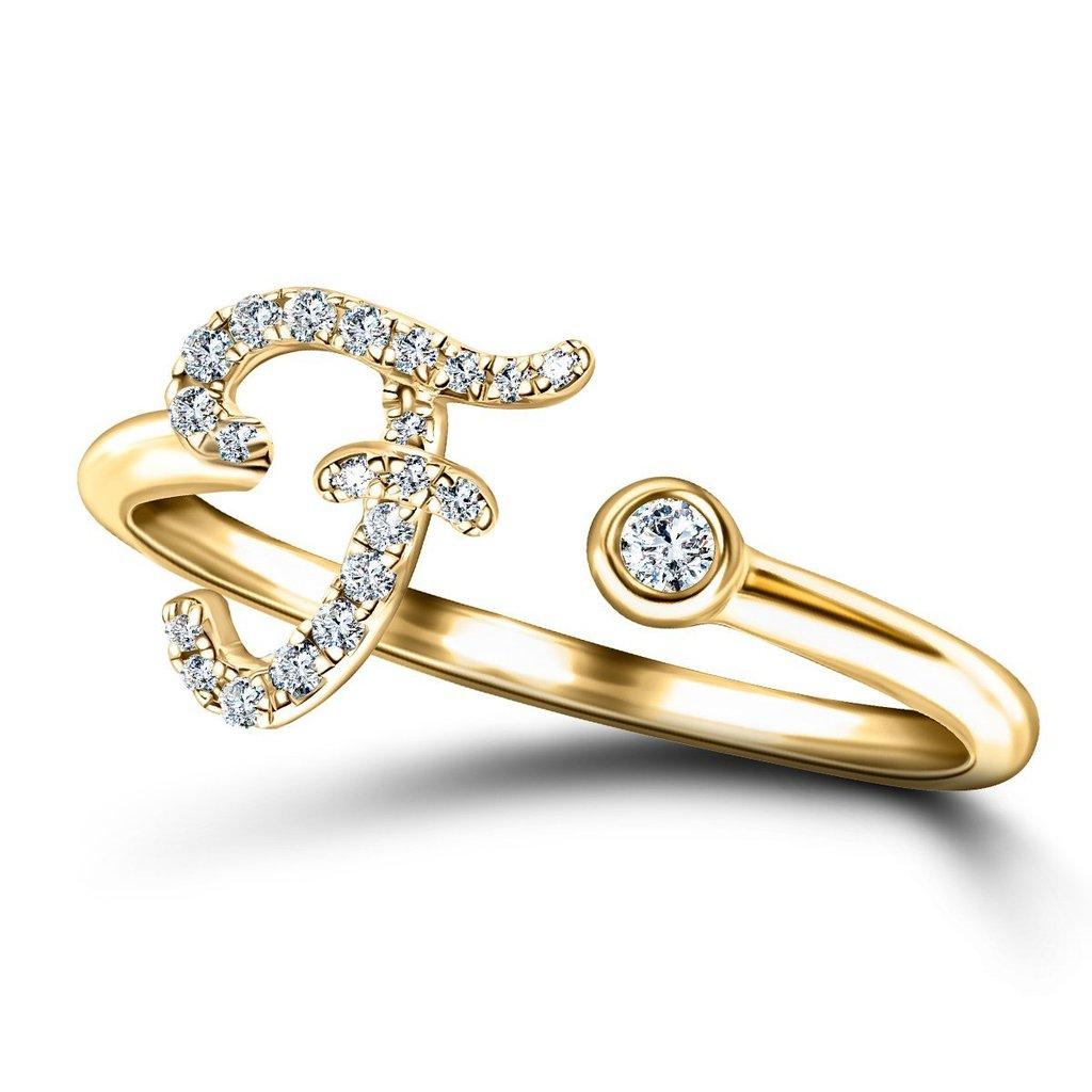 Im Angebot: Alphabet Initial, F, Buchstabe Personal Diamant 0,10 Karat 9Kt Gelbgold Ring () 3