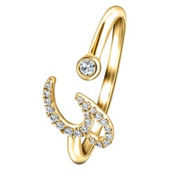 Anello con iniziale dell'alfabeto, G, lettera personale con diamante da 0,10 carati in oro giallo 9Kt
