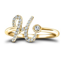 Alphabet Initial, H, Letter Personal Diamond 0.12 Carat 9Kt Yellow Gold Ring
