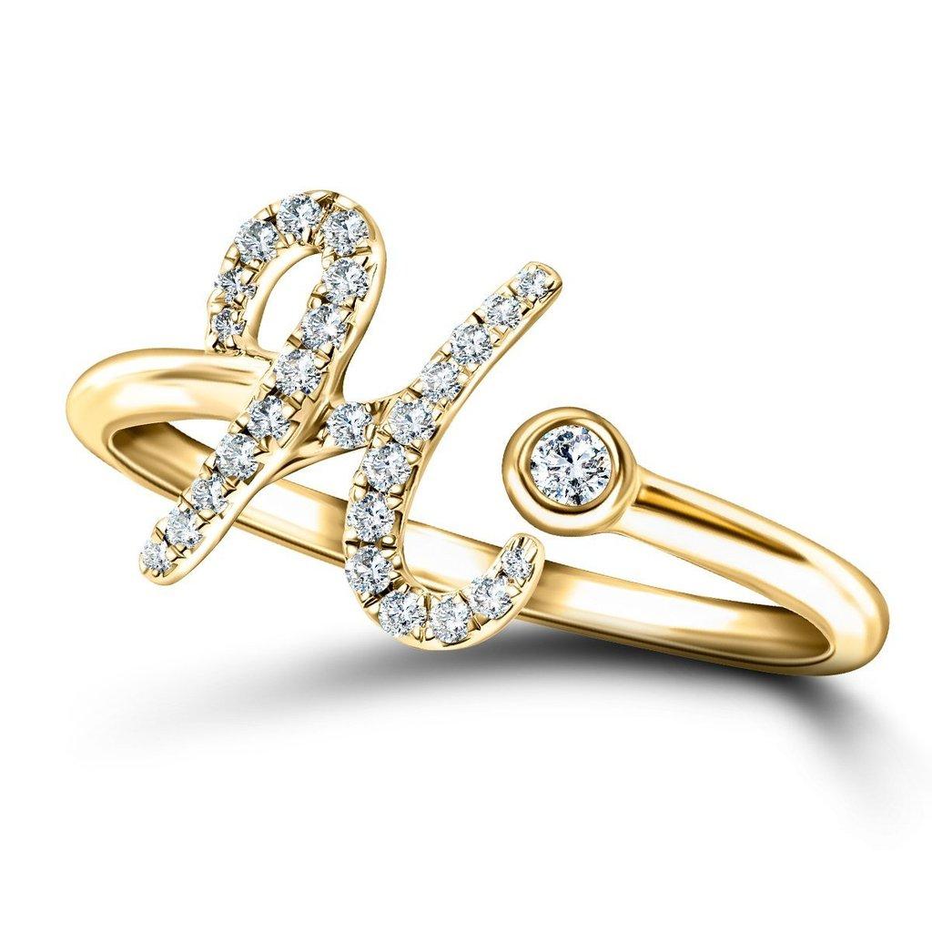 For Sale:  Alphabet Initial, H, Letter Personal Diamond 0.12 Carat 9Kt Yellow Gold Ring 3
