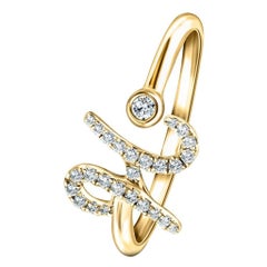 Anello con iniziale dell'alfabeto, H, Lettera Personale con diamante da 0,12 carati in oro giallo 9Kt