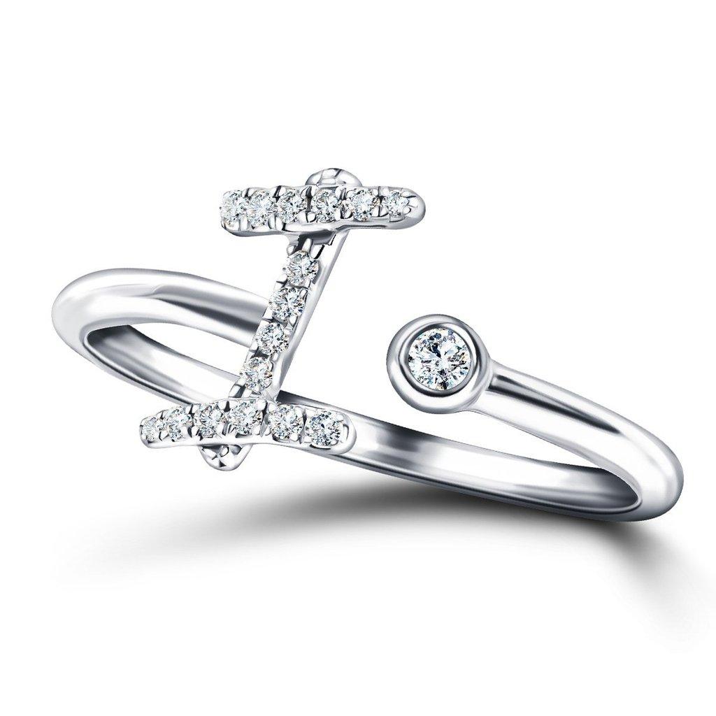 For Sale:  Alphabet Initial, I, Letter Personal Diamond 0.10 Carat 9Kt White Gold Ring 4