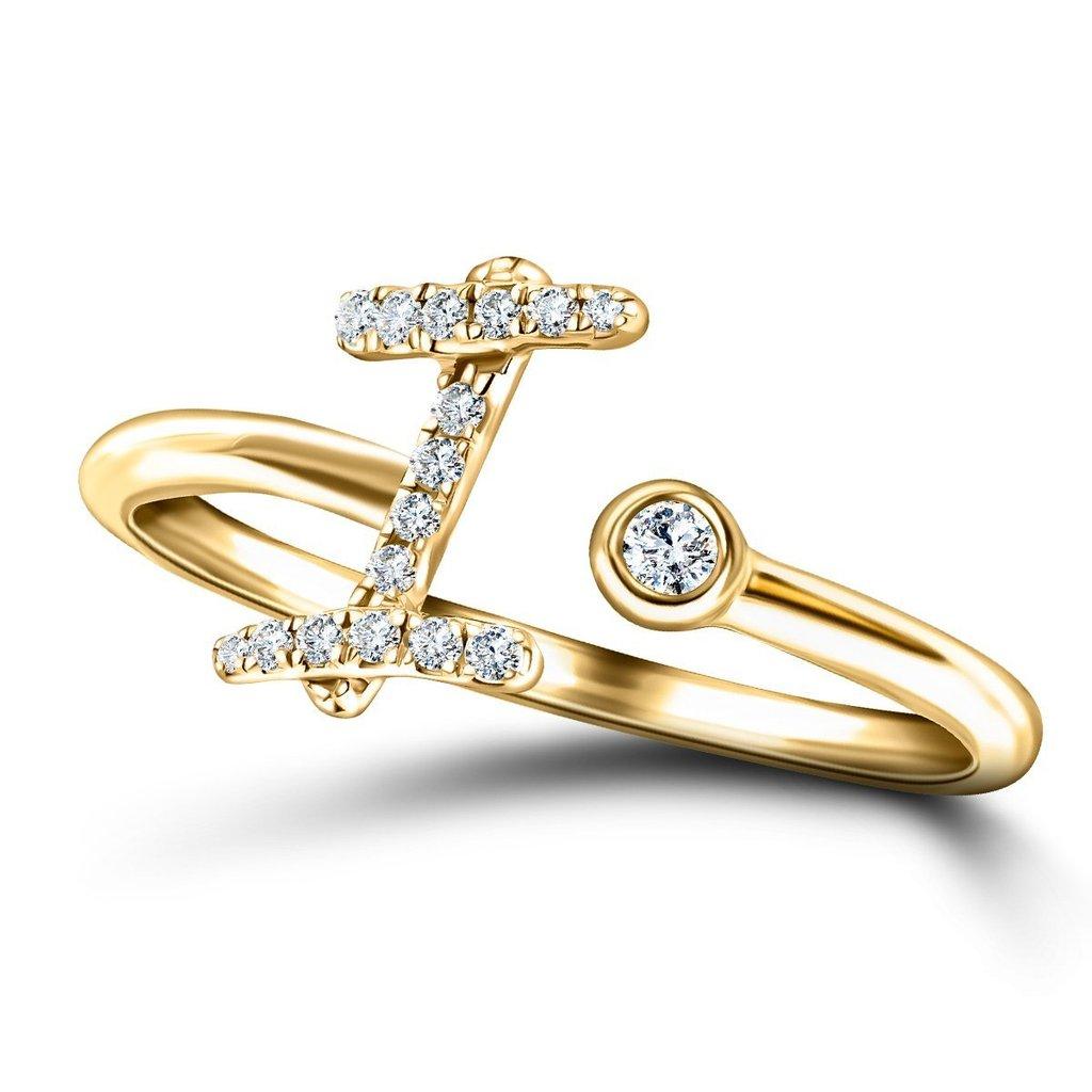 For Sale:  Alphabet Initial, I, Letter Personal Diamond 0.10 Carat 9Kt Yellow Gold Ring 3