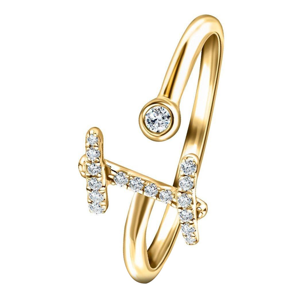 Anello con iniziale dell'alfabeto, I, lettera personale con diamante da 0,10 carati in oro giallo 9Kt