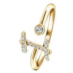 Anello con iniziale dell'alfabeto, I, lettera personale con diamante da 0,10 carati in oro giallo 9Kt