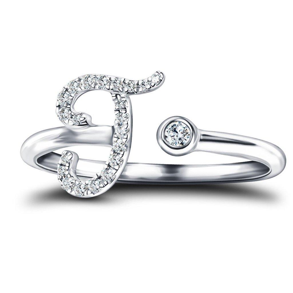 For Sale:  Alphabet Initial-J-Letter Personal Diamond 0.10 Carat 9Kt White Gold Ring 2