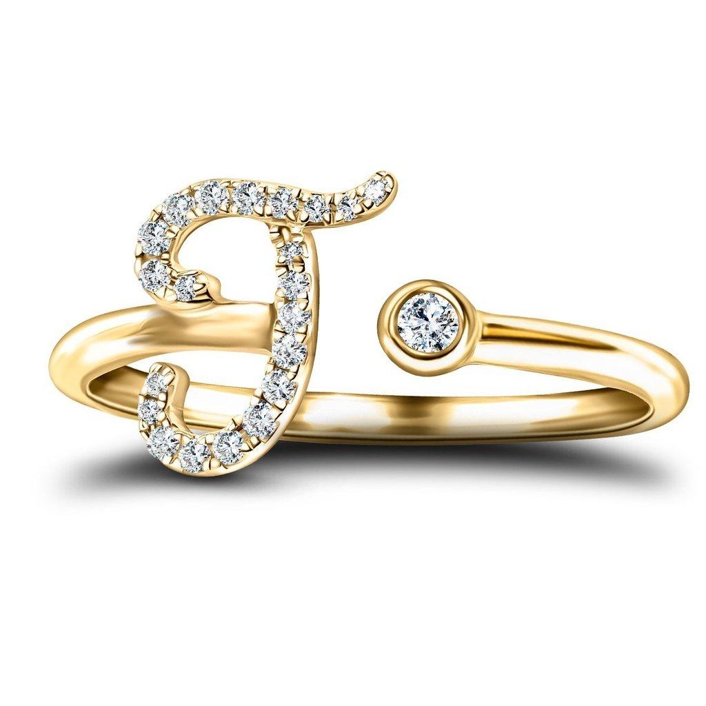 For Sale:  Alphabet Initial-J-Letter Personal Diamond 0.10 Carat 9Kt Yellow Gold Ring 2