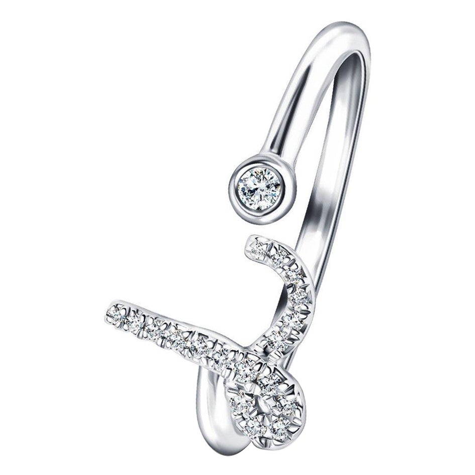Alphabet Initial-L-Letter Bague personnelle en or blanc 9 carats avec diamants de 0,10 carat