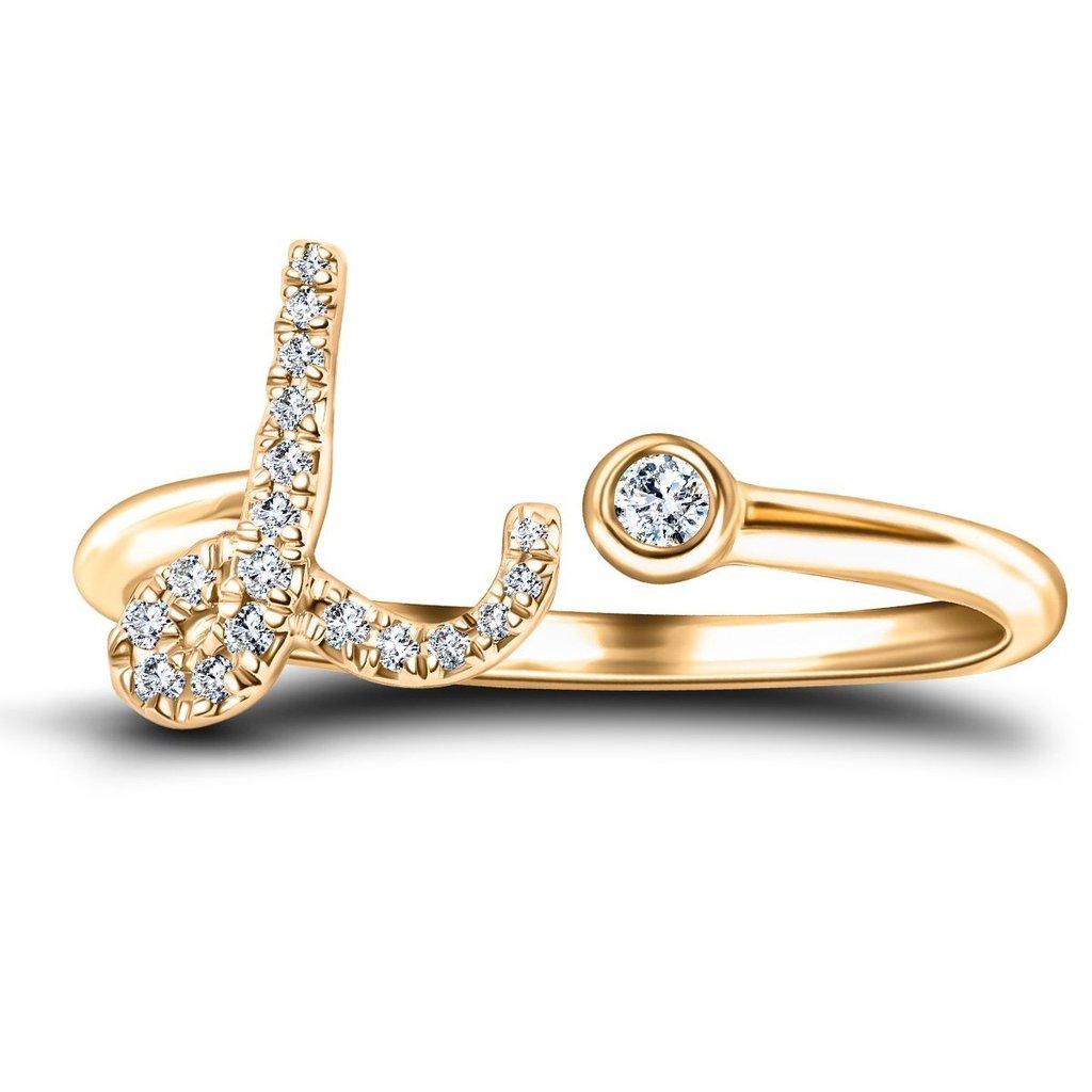 For Sale:  Alphabet Initial-L-Letter Personal Diamond 0.10 Carat 9Kt Yellow Gold Ring 2