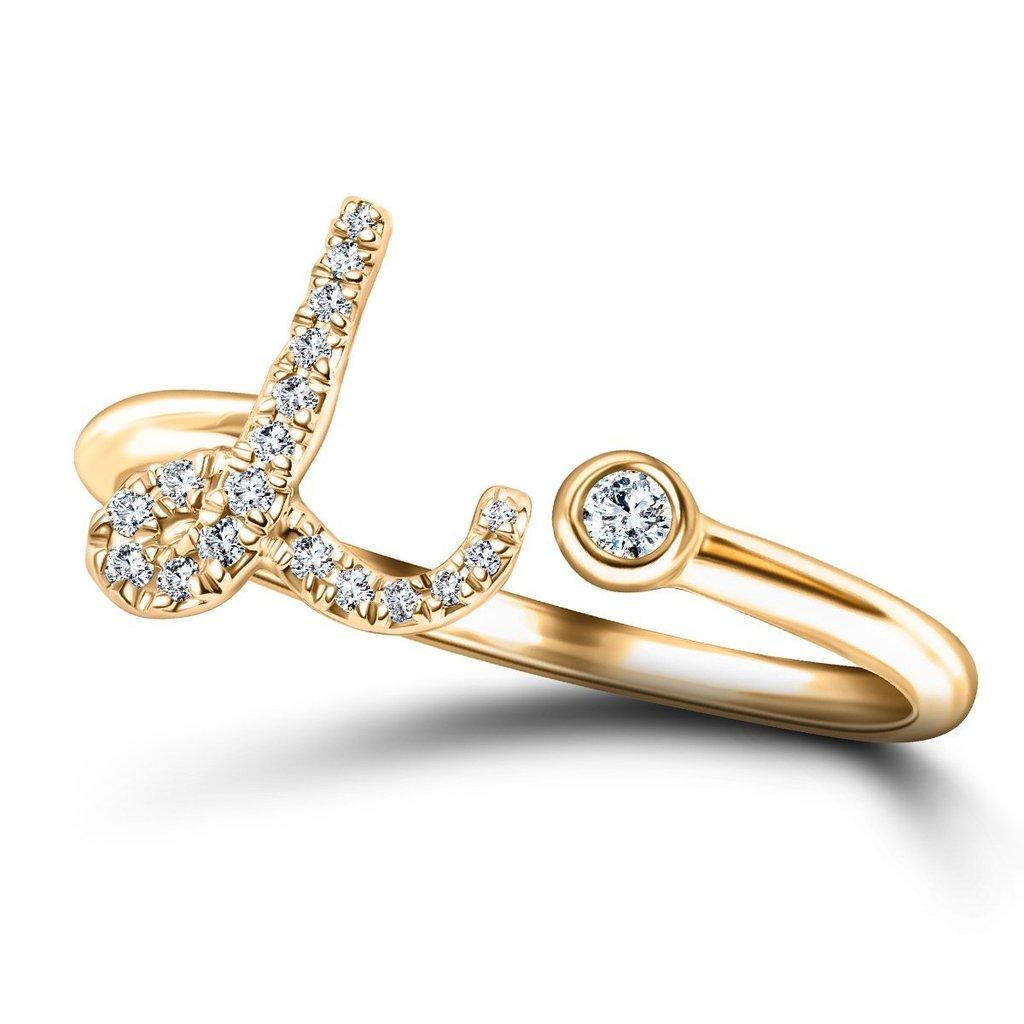 For Sale:  Alphabet Initial-L-Letter Personal Diamond 0.10 Carat 9Kt Yellow Gold Ring 4