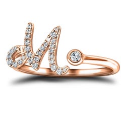 Alphabet Initial-M-Letter Personal Diamond 0.11 Carat 9Kt Rose Gold Ring