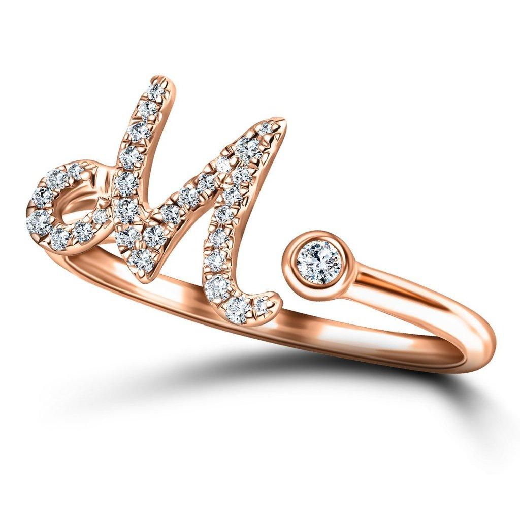 Im Angebot: Alphabet Initial-M-Letter persönlicher Diamant 0,11 Karat 9Kt Roségold Ring () 3