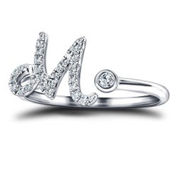 Alphabet Initial-M-Letter Personal Diamond 0.11 Carat 9Kt White Gold Ring
