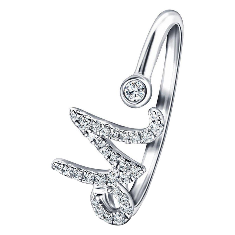 En vente :  Alphabet Initial-M-Letter Bague personnelle en or blanc 9 carats avec diamant 0,11 carat