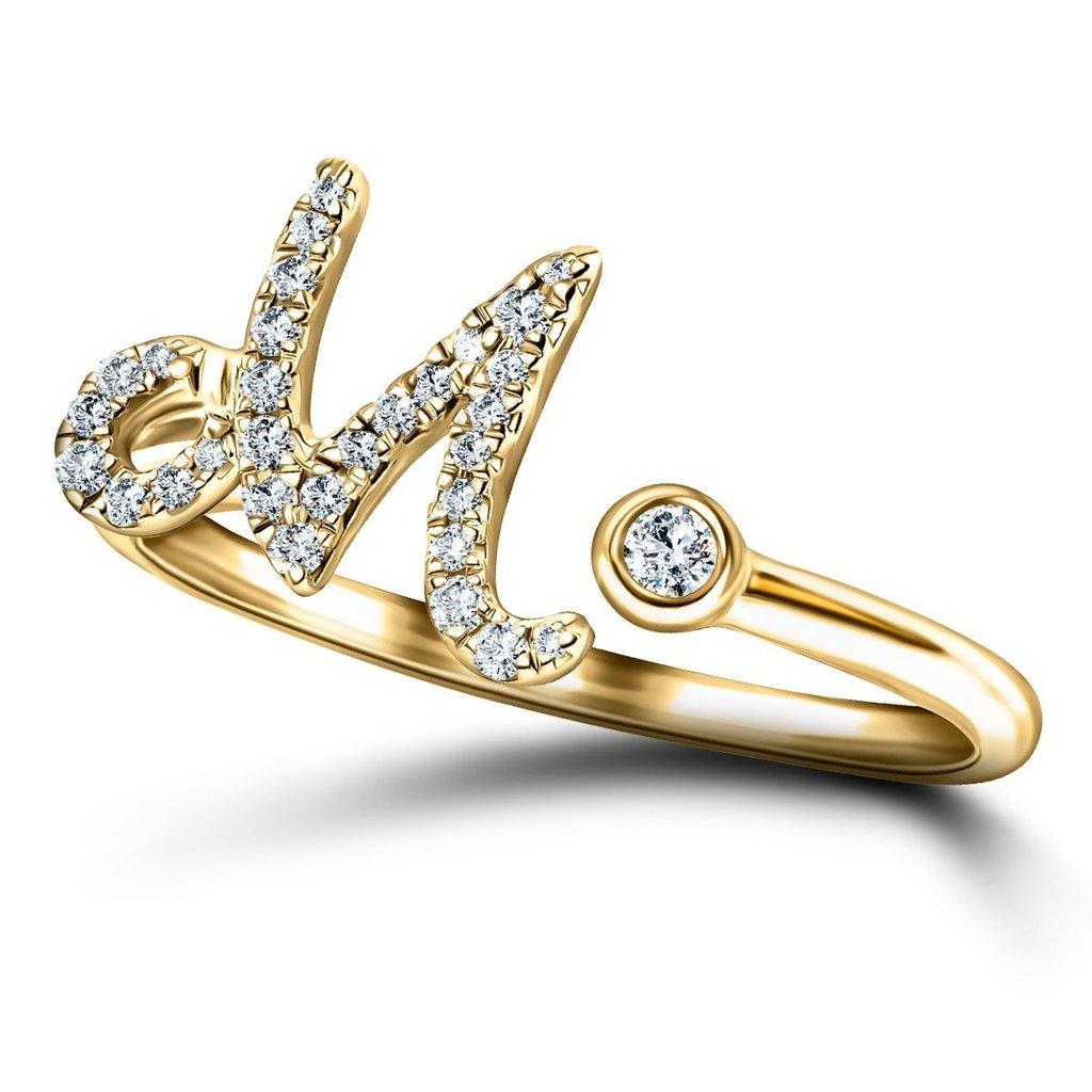 For Sale:  Alphabet Initial-M-Letter Personal Diamond 0.11 Carat 9Kt Yellow Gold Ring 3