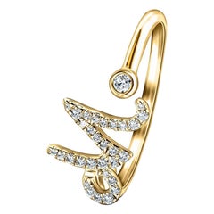 Anello alfabetico iniziale-M-Lettera personale con diamante da 0,11 carati in oro giallo 9Kt
