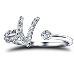 Anello alfabetico iniziale-N-Lettera personale con diamante da 0,11 carati in oro bianco 9Kt