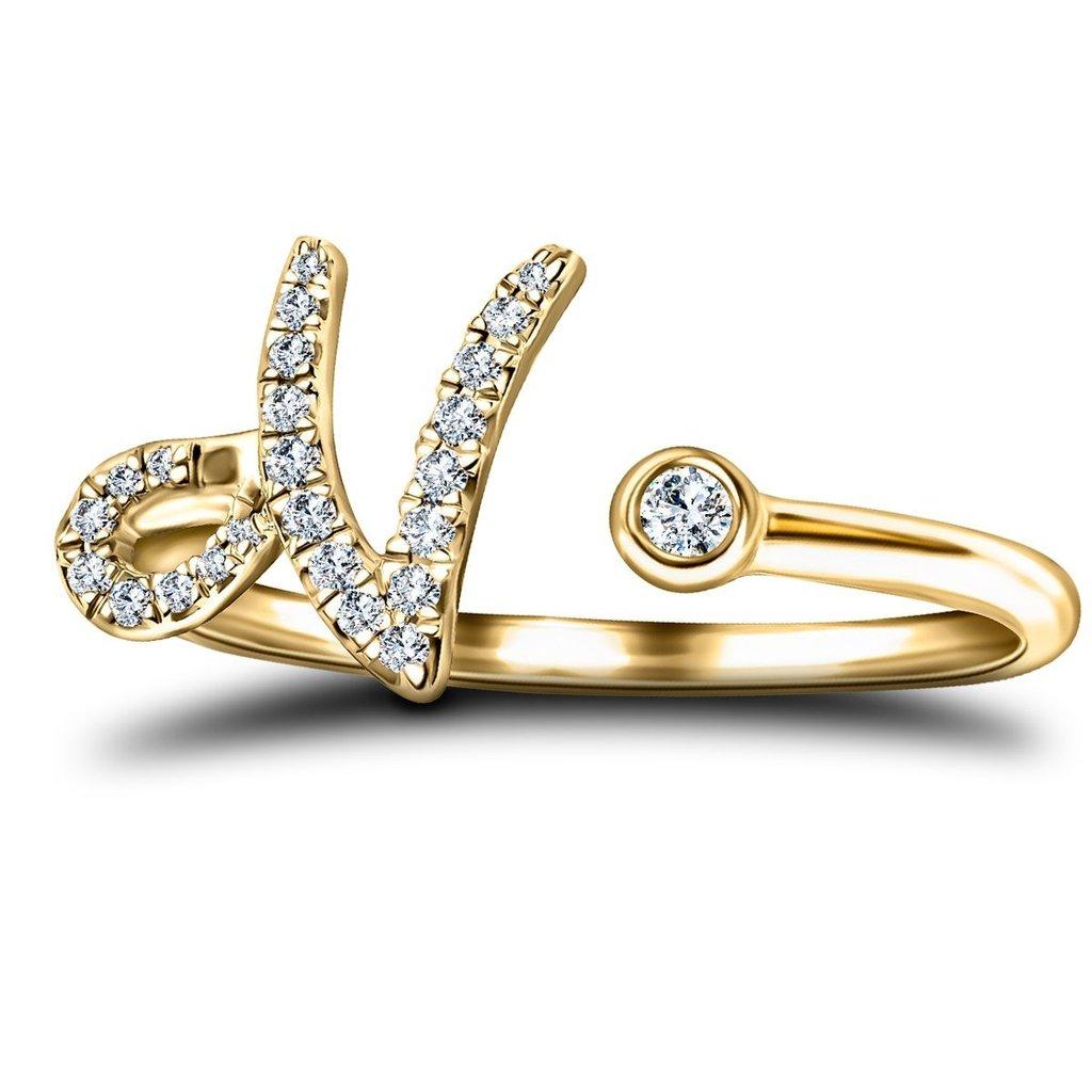 Im Angebot: Alphabet Initial-N-Letter Personal Diamant 0,11 Karat 9Kt Gelbgold Ring () 2