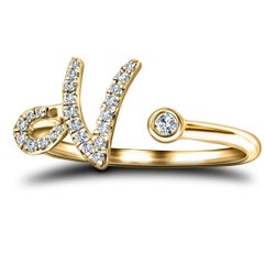 Alphabet Initial-N-Letter Personal Diamond 0.11 Carat 9Kt Yellow Gold Ring