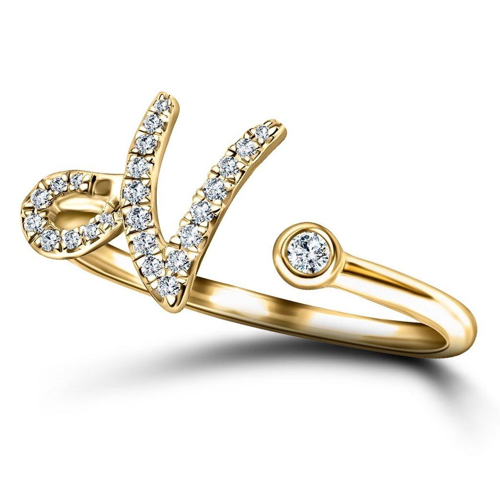 Im Angebot: Alphabet Initial-N-Letter Personal Diamant 0,11 Karat 9Kt Gelbgold Ring () 3
