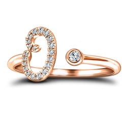 Alphabet Initial-O-Letter Personal Diamond 0.11 Carat 9Kt Rose Gold Ring