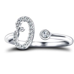 Alphabet Initial-O-Letter Personal Diamond 0.11 Carat 9Kt White Gold Ring