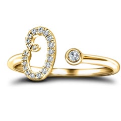 Alphabet Initial-O-Letter Personal Diamond 0.11 Carat 9Kt Yellow Gold Ring