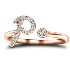 Alphabet Initial 'P' Letter Personal Diamond 0.10 Carat 9Kt Rose Gold Ring
