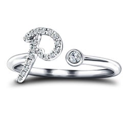 Alphabet Initial P Buchstabe Personal Diamant 0,10 Karat 9Kt Weißgold Ring