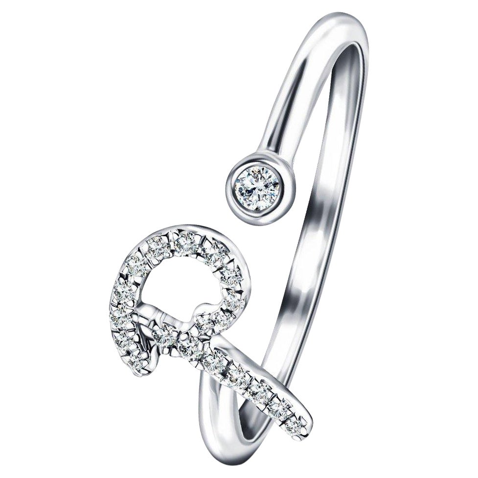 En vente :  Bague Alphabet en or blanc 9 carats avec lettre initiale P et diamant personnel de 0,10 carat