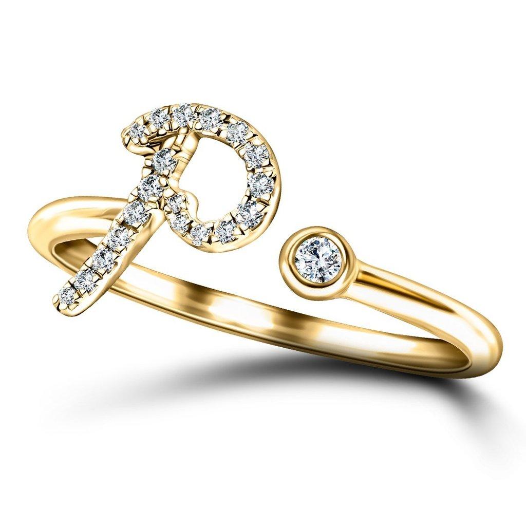 For Sale:  Alphabet Initial P Letter Personal Diamond 0.10 Carat 9Kt Yellow Gold Ring 3