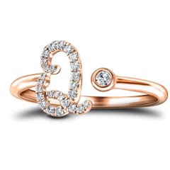 Alphabet Initial Q Letter Personal Diamond 0.12 Carat 9Kt Rose Gold Ring