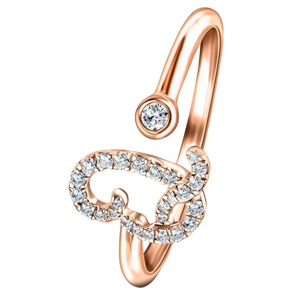 Bague en or rose 9 carats avec diamants 0,12 carat et lettre d'alphabet initiale Q