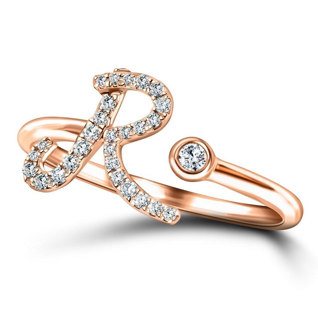 For Sale:  Alphabet Initial 'R' Letter Personal Diamond 0.11 Carat 9Kt Rose Gold Ring 3