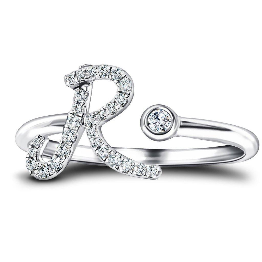 For Sale:  Alphabet Initial-R-Letter Personal Diamond 0.11 Carat 9Kt White Gold Ring 2