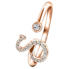 Bague Alphabet en or rose 9 carats avec lettre « S » initiale et diamant personnel de 0,10 carat
