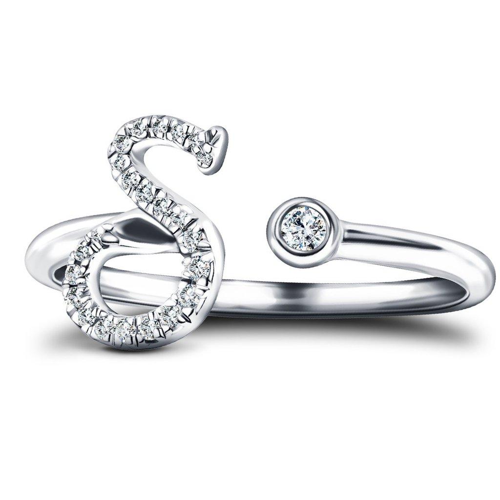 For Sale:  Alphabet Initial-S-Letter Personal Diamond 0.10 Carat 9Kt White Gold Ring 2