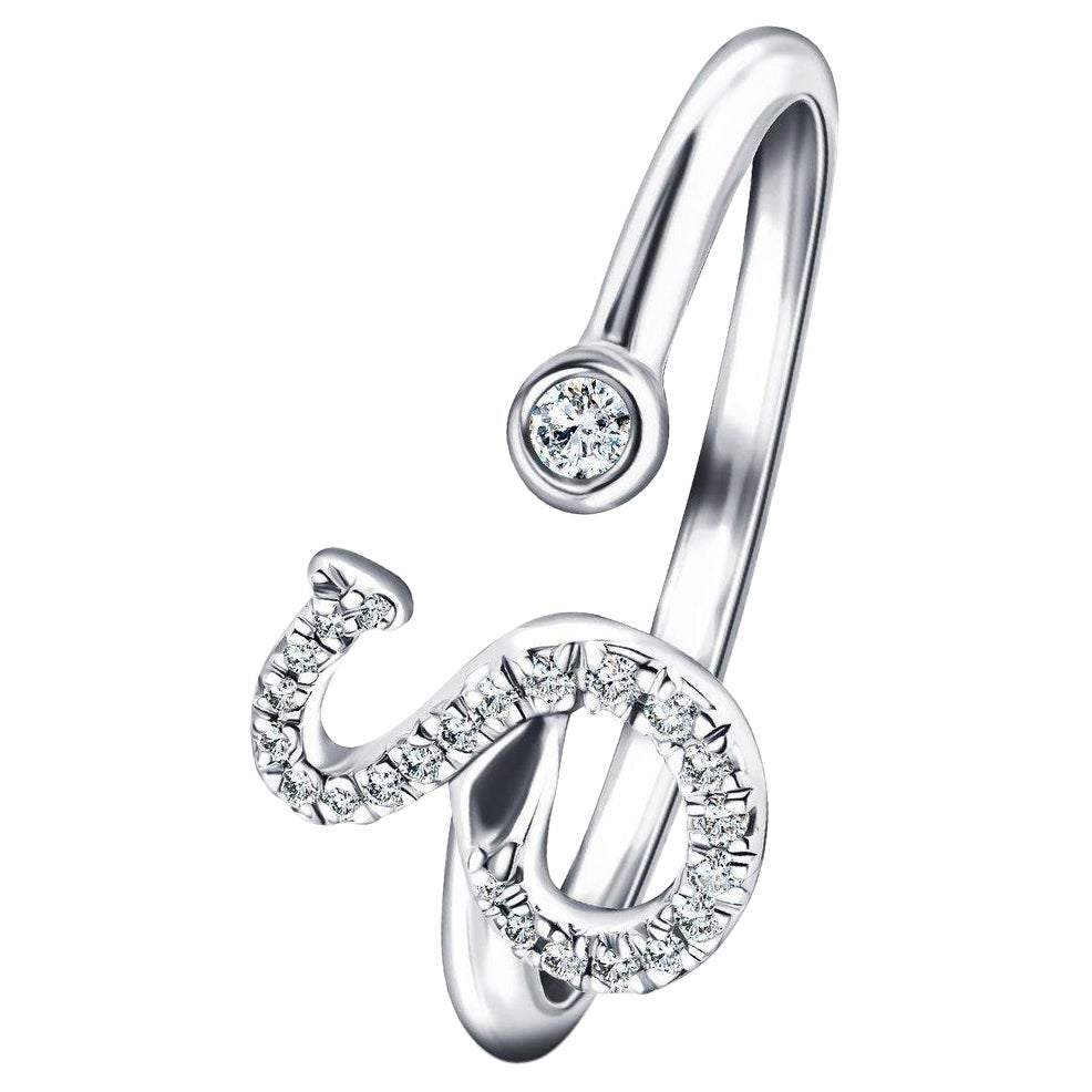 Alphabet Initial-S-Letter Bague personnelle en or blanc 9 carats avec diamants de 0,10 carat