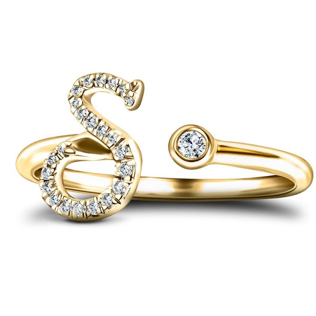 En vente :  Bague en or jaune 9 carats avec lettre Alphabet initiale « S » et diamant personnel de 0,10 carat 2