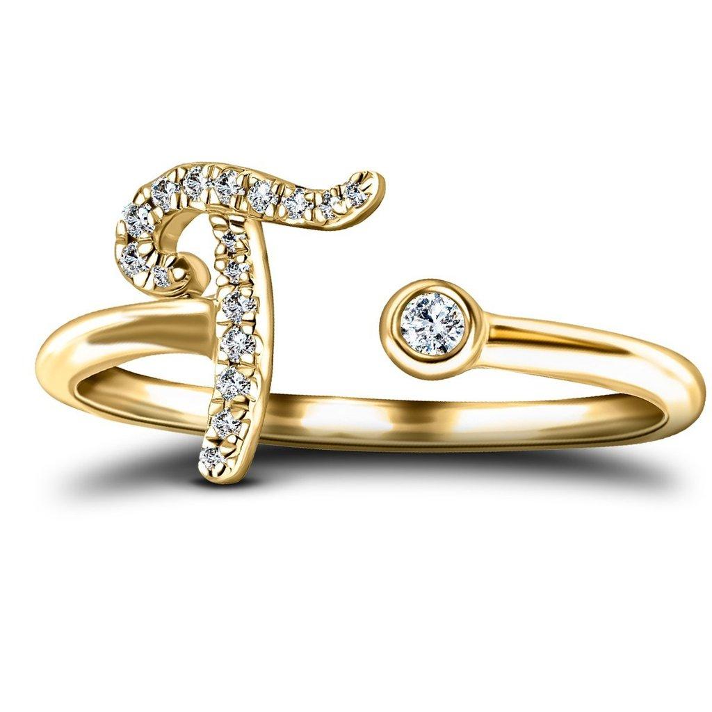 For Sale:  Alphabet Initial -T- Letter Personal Diamond 0.10 Carat 9Kt Yellow Gold Ring 2