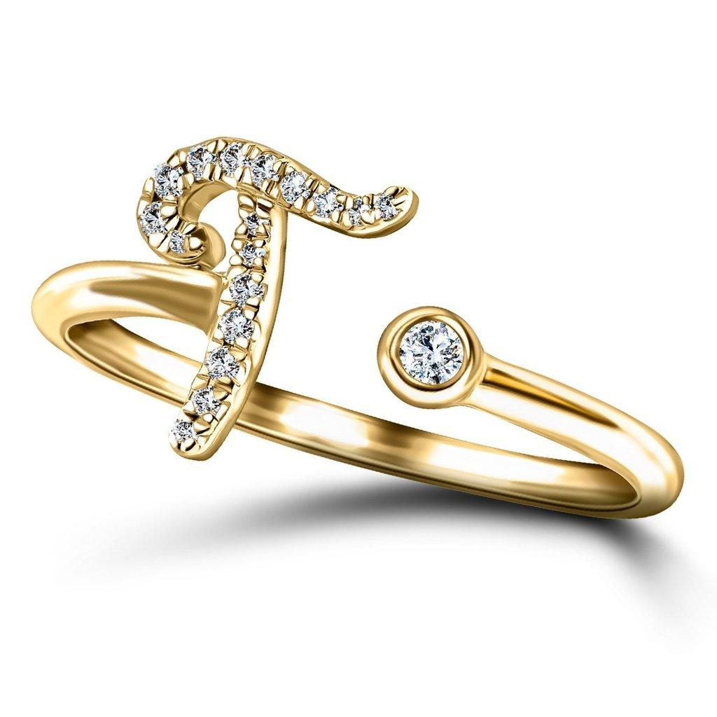 For Sale:  Alphabet Initial -T- Letter Personal Diamond 0.10 Carat 9Kt Yellow Gold Ring 3