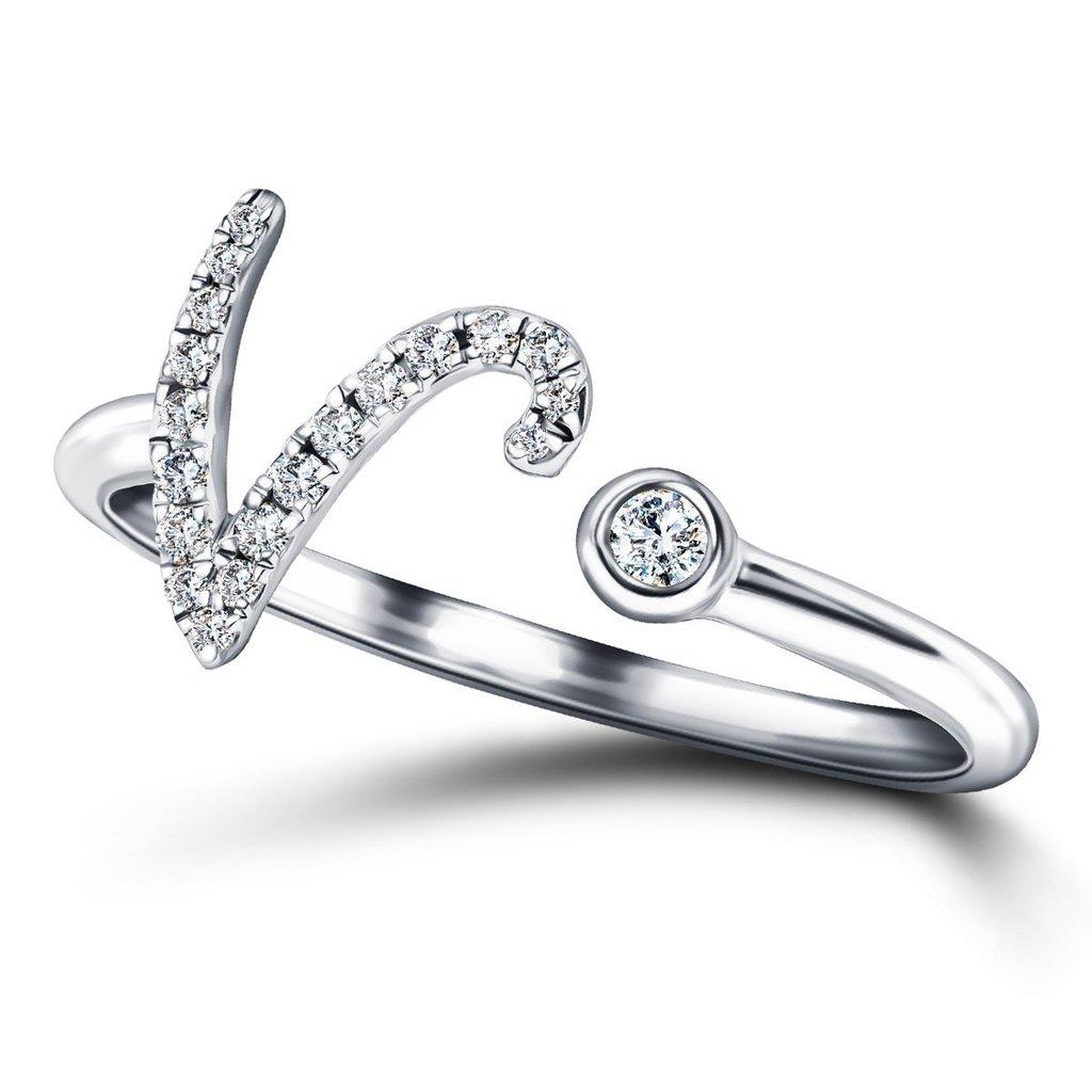 En vente :  Alphabet Initial - V - Lettre Personnelle Bague en or blanc 9 carats diamant 0,11 carat 3