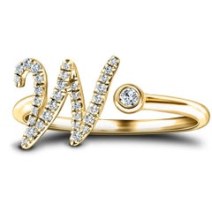 Alphabet Initial - W - Letter Personal Diamond 0.14 Carat 9 Karat Gold Ring