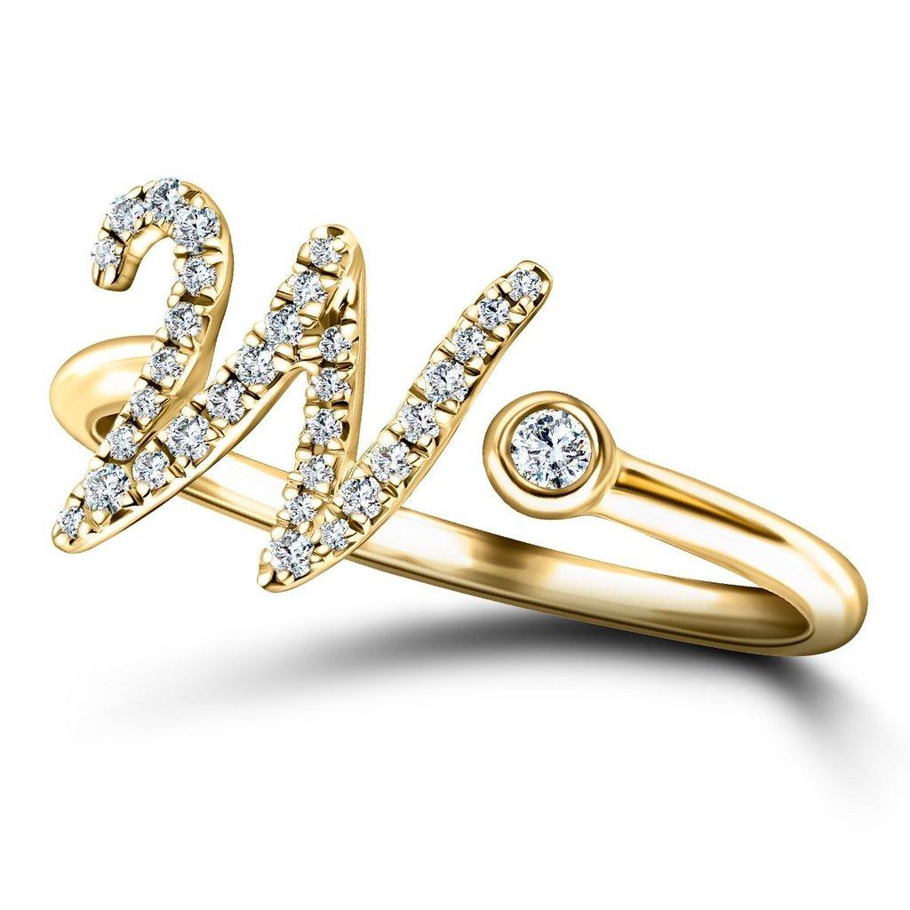 En venta: Inicial del Alfabeto - W - Letra Personal Anillo de Diamantes de 0,14 Quilates y Oro de 9 Kilates  4